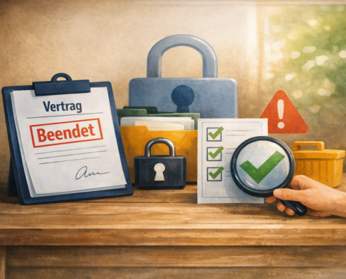 Auftragsverarbeitung beenden: Darstellung eines beendeten Vertrags mit Datenschutzprüfung, Checkliste und Kontrolle der Löschung personenbezogener Daten